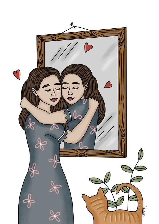 Ilustración: abrazo en el espejo